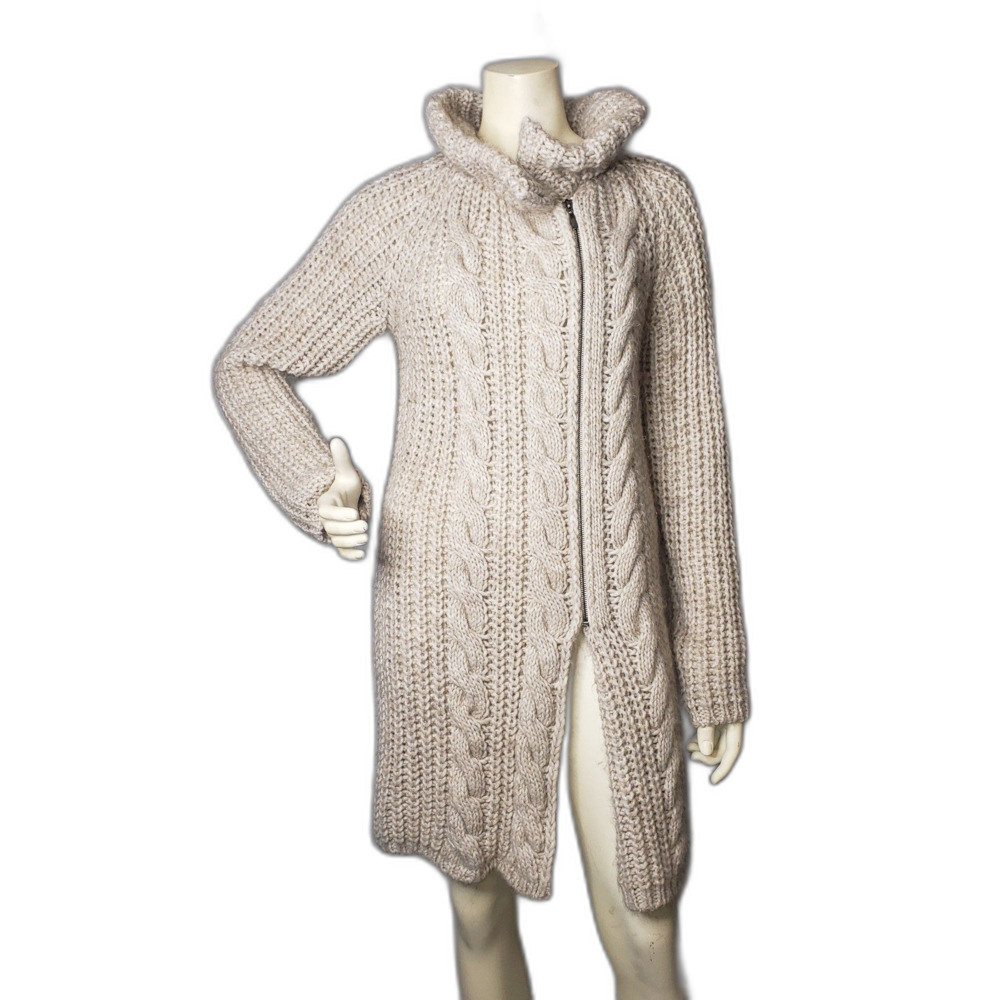 ELSAMANDA Alpaca Wool Zip Front Long Cardigan Sweater Womens Size Medium - Picture 7 of 7